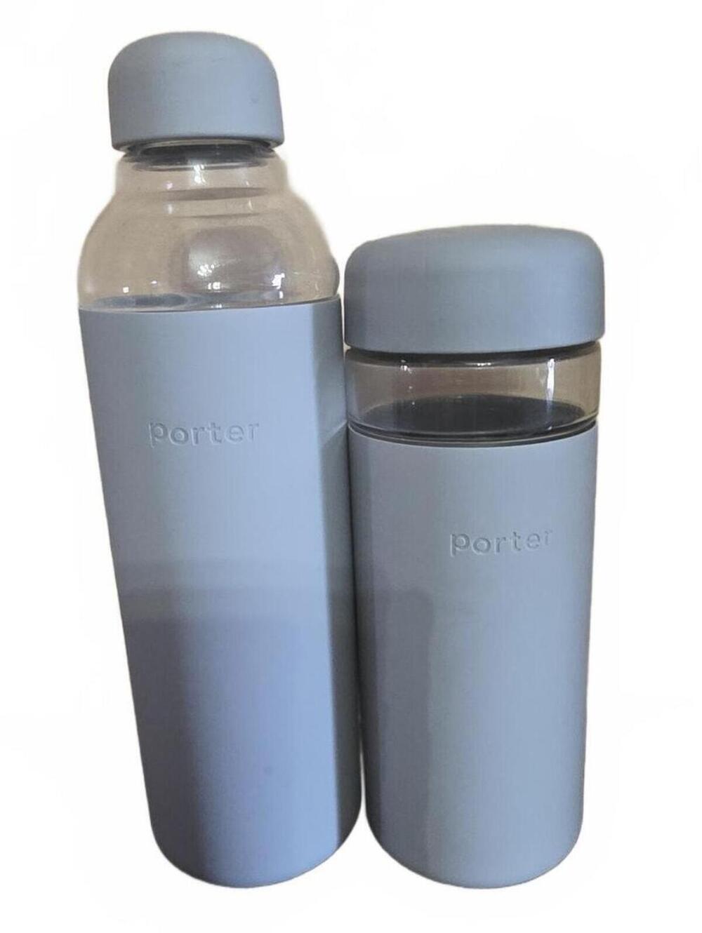 Lot 2 Porter Glass Water Bottles Gray Silicone 20oz & 16.9oz
